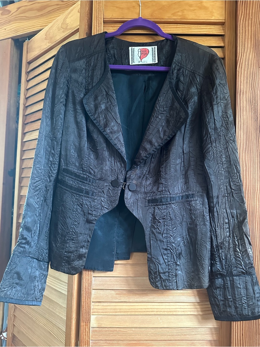 Vintage Dark Brown Textured uWomen's Blazer Jacket Free People